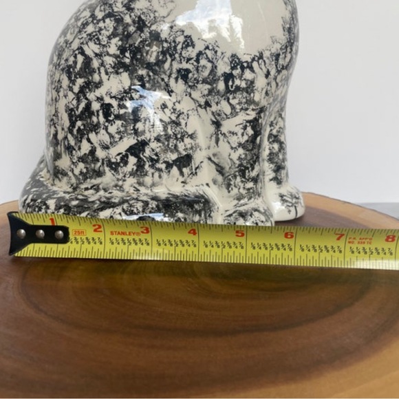 Cat White and Black Spongware Speckled Farmhouse Ceramic Cat - Picture 9 of 10